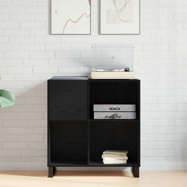 Schallplattenschrank Schwarz Eichen-Optik 84,5 x 38 x 89 cm