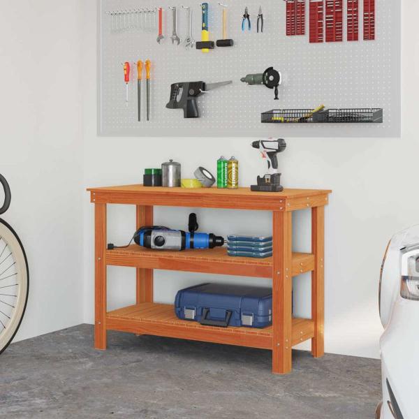 Werkbank mit Regal 110,5 x 50 x 80 cm Massives Kiefernholz