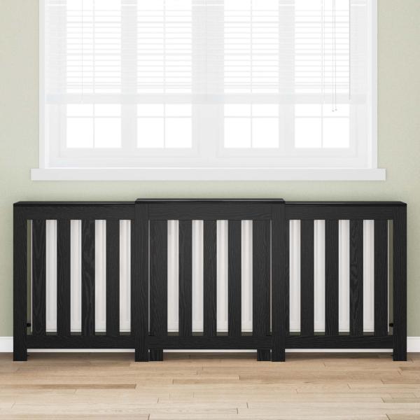 ARDEBO.de - Heizkörperabdeckung Schwarz Eichen-Optik 205 x 21,5 x 83,5 cm