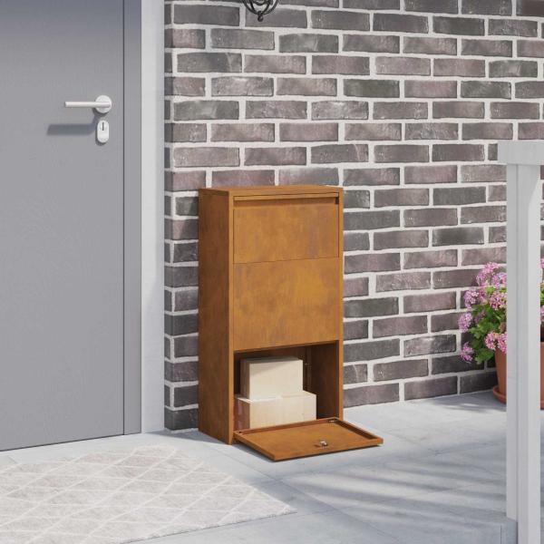 ARDEBO.de - Paketdrop-Box mit Tür Rostig 44 x 22 x 82 cm Wetterfeststahl