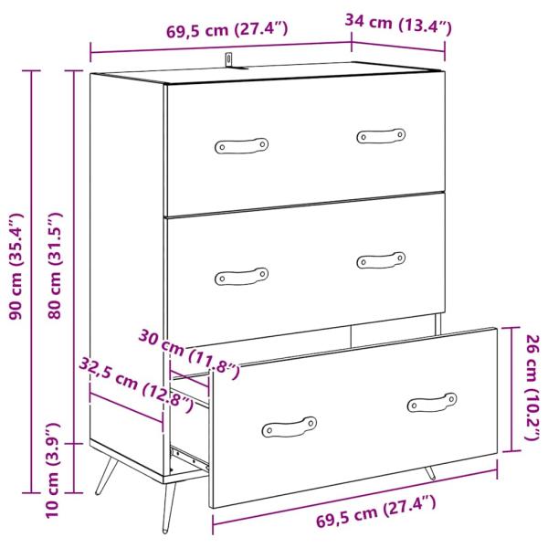 Kommode mit Schubladen Altholz 69,5 x 34 x 90 cm Holzwerkstoff