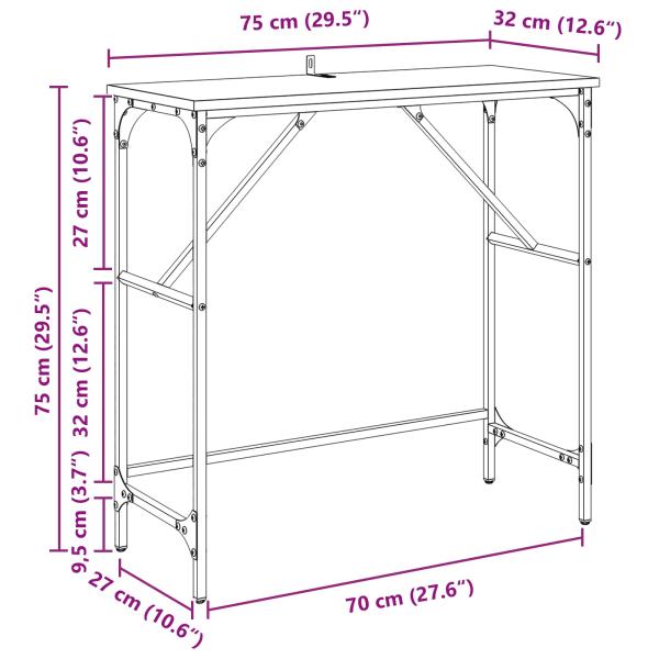 Konsolentisch Schwarz Eichen-Optik 75 x 32 x 75 cm