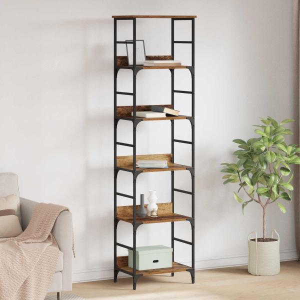 ARDEBO.de - Bücherregal 5 Ebenen 50 x 33 x 188,5 cm Holzwerkstoff Altholz