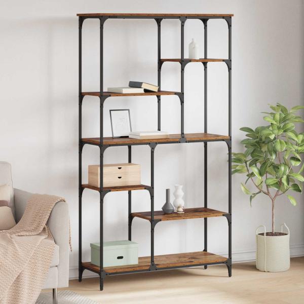 ARDEBO.de - Bücherregal 5 Ebenen 99 x 35,5 x 176 cm Holzwerkstoff Altholz