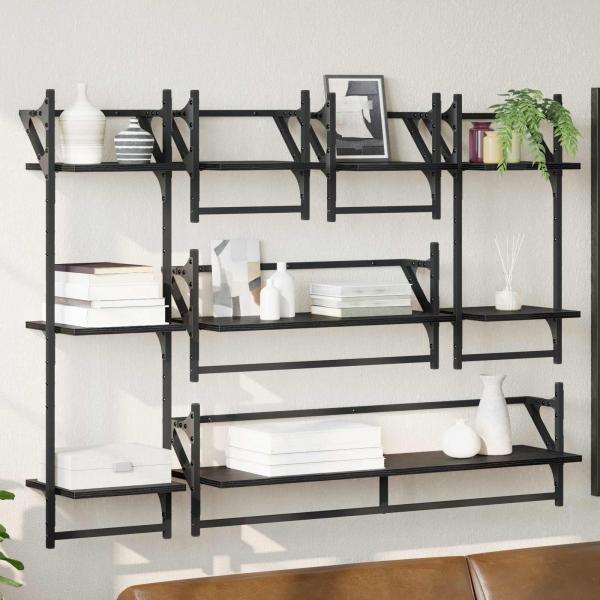 ARDEBO.de - Wandregal-Set 6 stk. Schwarz Eichen-Optik 100 x 25 x 30 cm