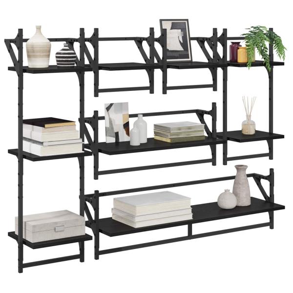 Wandregal-Set 6 stk. Schwarz Eichen-Optik 100 x 25 x 30 cm