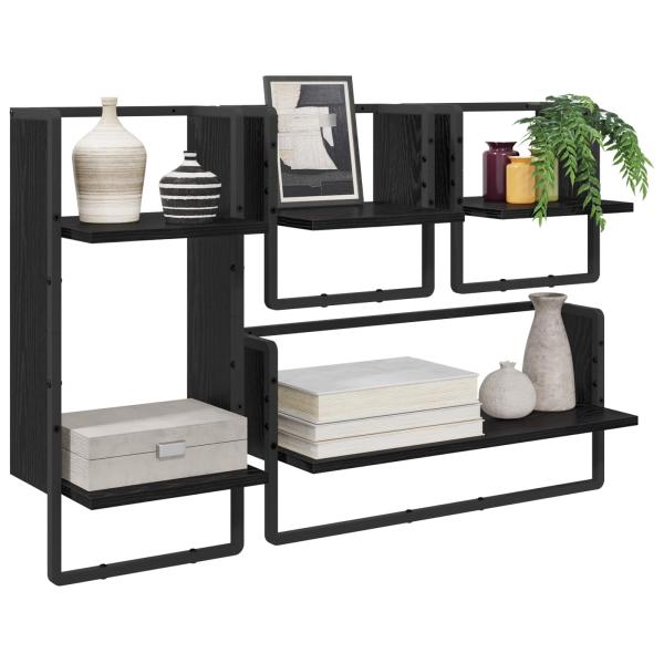 Wandregal-Set 4 stk. Schwarz Eichen-Optik 65 x 25 x 30 cm