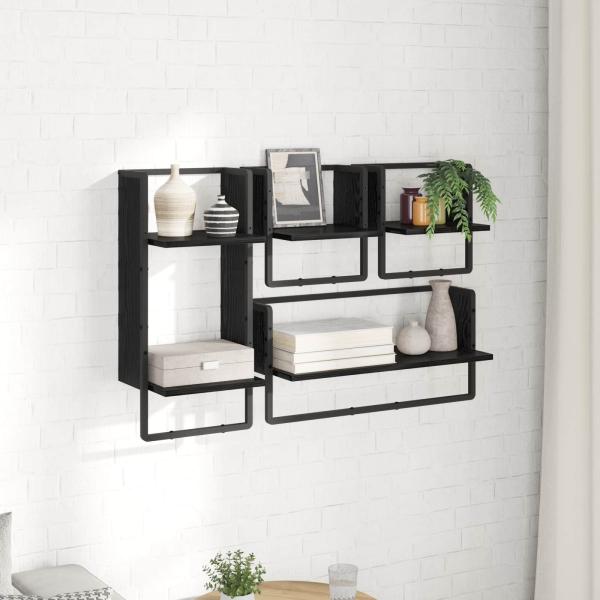 Wandregal-Set 4 stk. Schwarz Eichen-Optik 65 x 25 x 30 cm