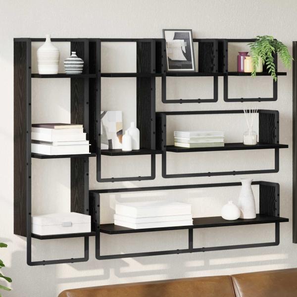 ARDEBO.de - Wandregal-Set Wandhalterung 6 Stk. Schwarz Eichen-Optik