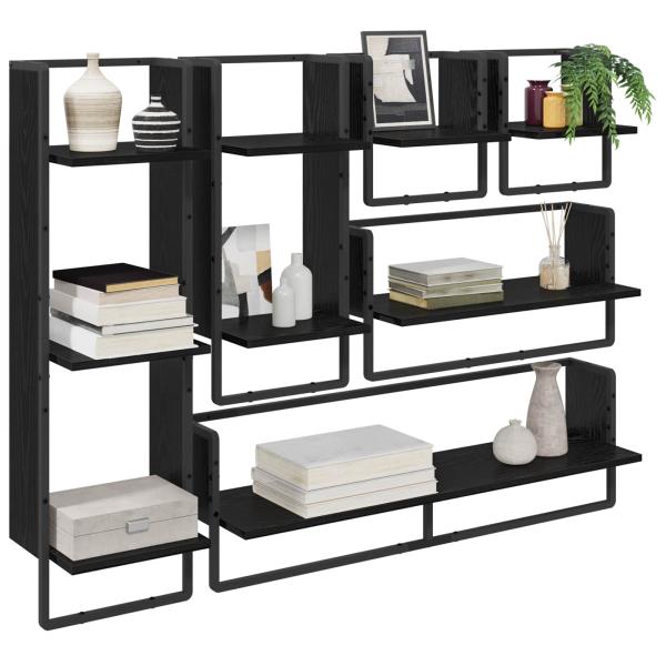Wandregal-Set Wandhalterung 6 Stk. Schwarz Eichen-Optik