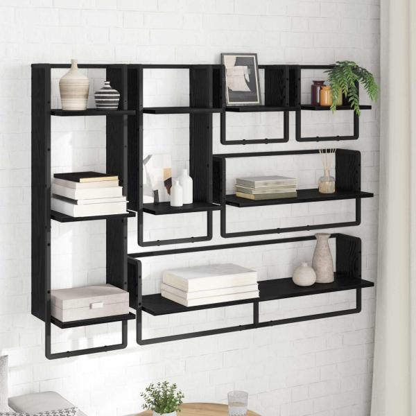 Wandregal-Set Wandhalterung 6 Stk. Schwarz Eichen-Optik