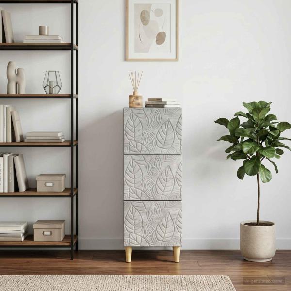 ARDEBO.de - Schubladenschrank 33 x 34,5 x 90 cm Holzwerkstoff Betongrau