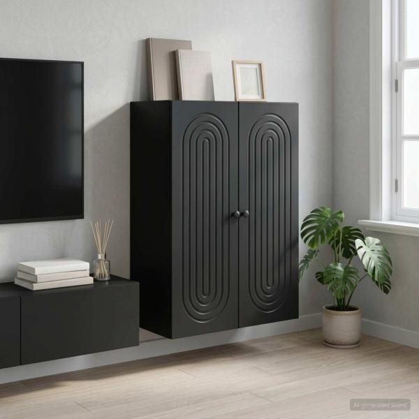 ARDEBO.de - Wandschrank Schwarz 66 x 34,5 x 90 cm Holzwerkstoff