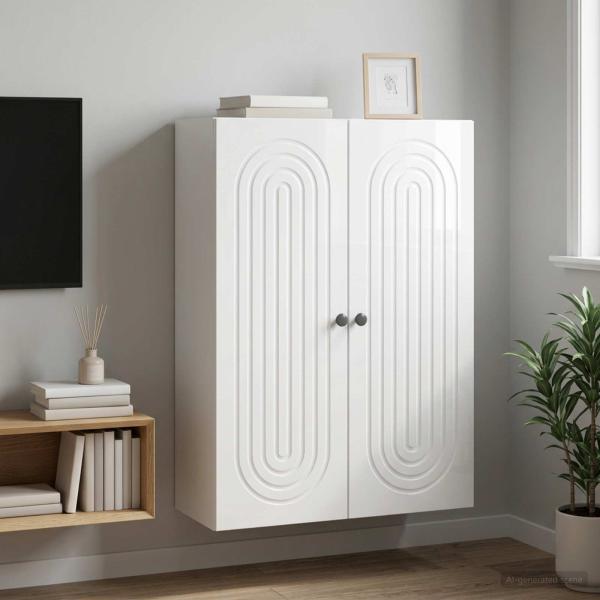 ARDEBO.de - Wandschrank 66 x 34,5 x 90 cm Holzwerkstoff Hochglanz-Weiß