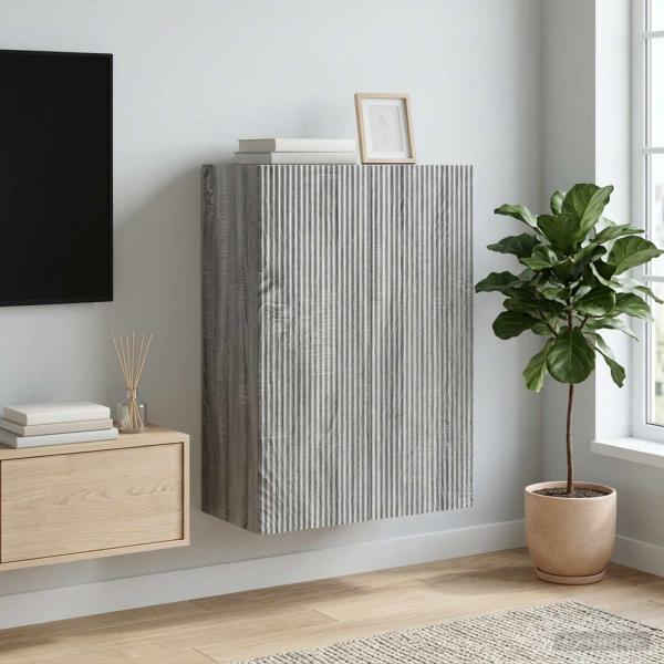 ARDEBO.de - Wandschrank 66 x 34,5 x 90 cm Holzwerkstoff Sonoma-Grau