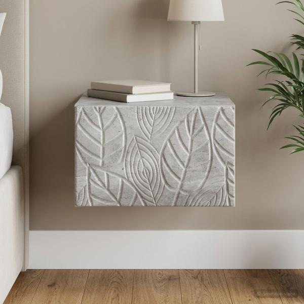 ARDEBO.de - Wandmontierter Nachttisch Betongrau 49 x 34,5 x 20 cm