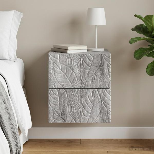 ARDEBO.de - Wandmontierter Nachttisch Sonoma-Grau 34,5 x 33 x 40 cm