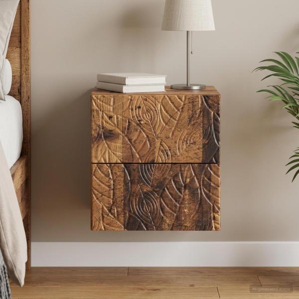 ARDEBO.de - Wandmontierter Nachttisch Altholz 34,5 x 33 x 40 cm