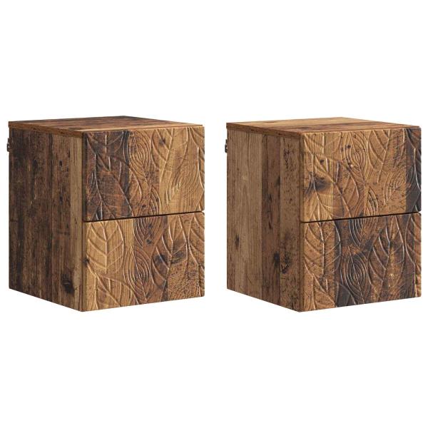 Wandmontierter Nachttisch 2 Stk. Altholz 34,5 x 33 x 40 cm