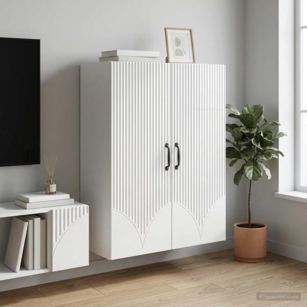 ARDEBO.de - Wandschrank 66 x 34,5 x 90 cm Holzwerkstoff Hochglanz Weiß