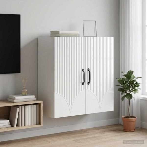 ARDEBO.de - Wandschrank 59 x 31 x 60 cm Holzwerkstoff Hochglanz Weiß