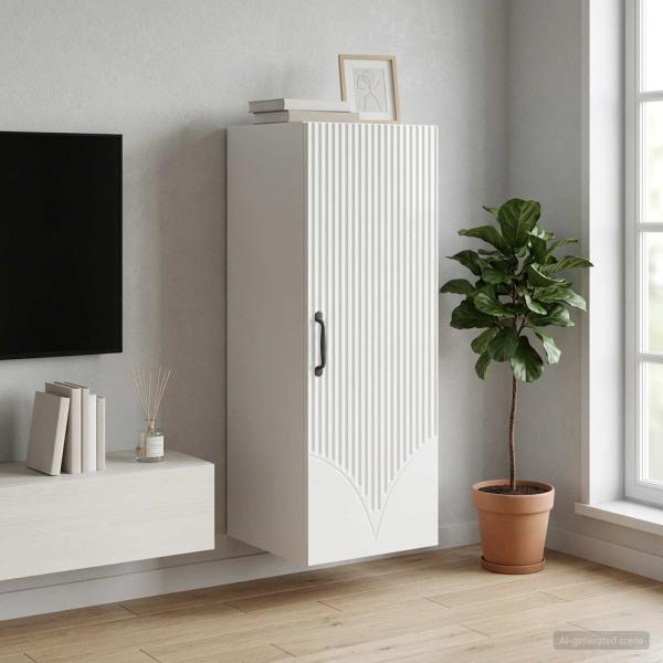 ARDEBO.de - Wandschrank 33 x 34,5 x 90 cm Holzwerkstoff Hochglanz Weiß
