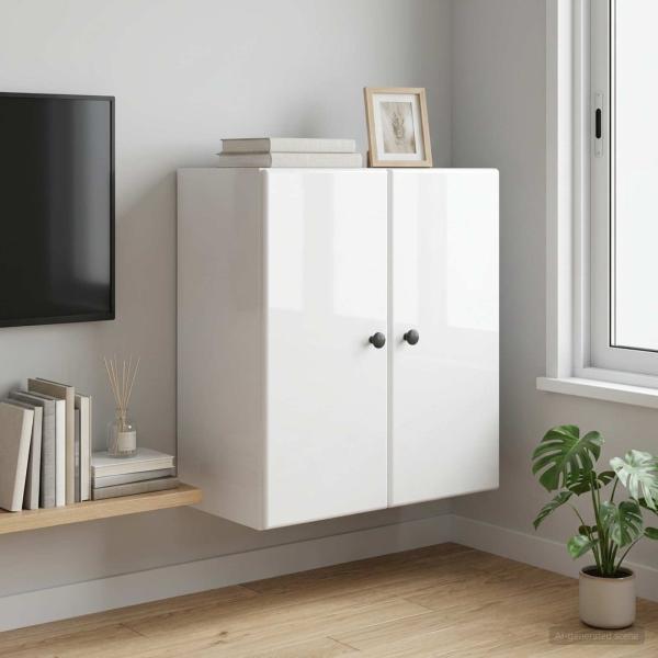 ARDEBO.de - Wandschrank 59 x 31 x 60 cm Holzwerkstoff Hochglanz Weiß