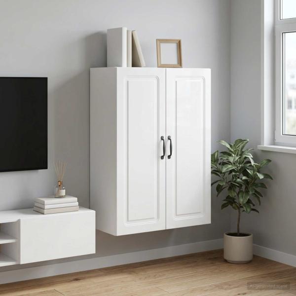 ARDEBO.de - Wandschrank 66 x 34,5 x 90 cm Holzwerkstoff Hochglanz Weiß