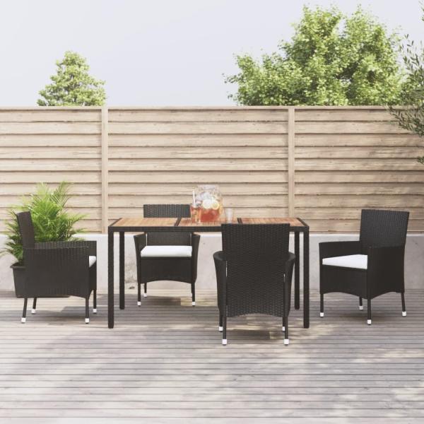 ARDEBO.de - 5-tlg. Garten-Essgruppe mit Kissen Schwarz Poly Rattan