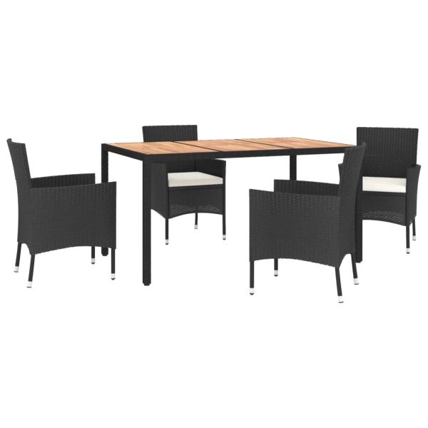 5-tlg. Garten-Essgruppe mit Kissen Schwarz Poly Rattan
