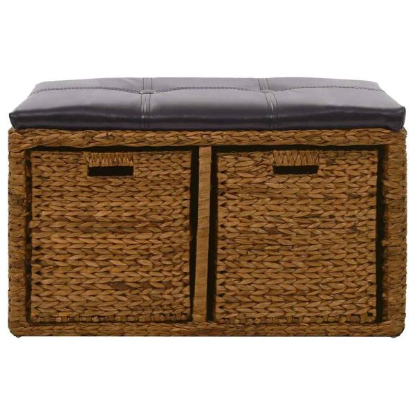 Sitzbank mit 2 Körben Seegras 71×40×42 cm Braun