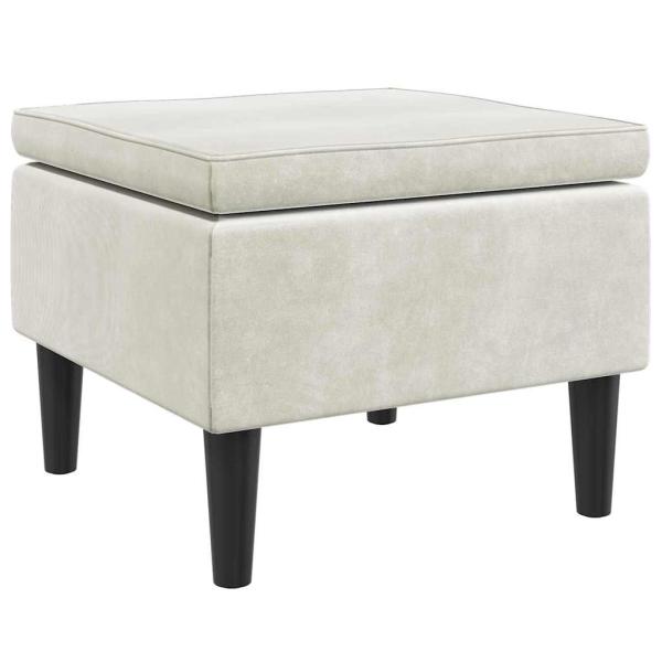 Hocker mit Holzbeinen Cremefarbener Samt