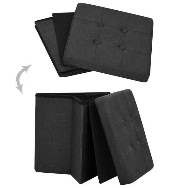 Hocker mit Stauraum 2 Stk. Schwarz Leinenoptik