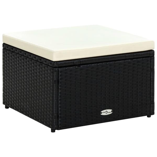 ARDEBO.de - Hocker mit Kissen Poly Rattan 53×53×30 cm Schwarz