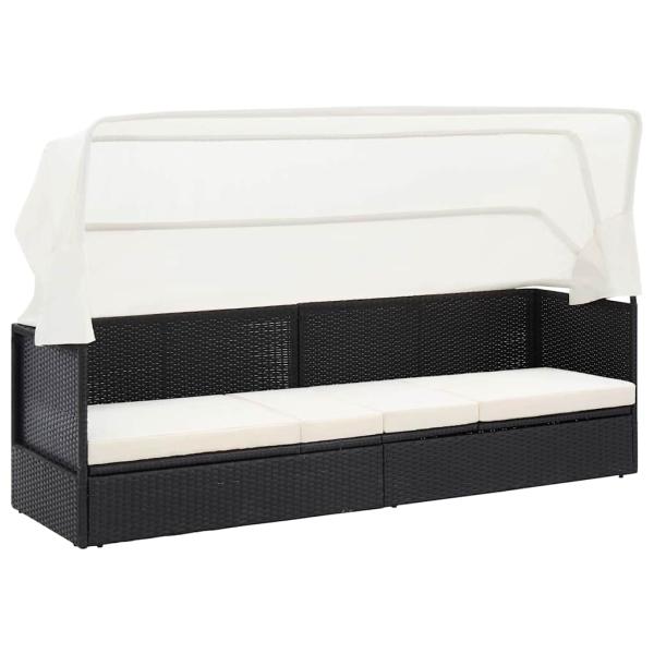 ARDEBO.de - Gartensofa mit Sonnendach Schwarz Poly Rattan