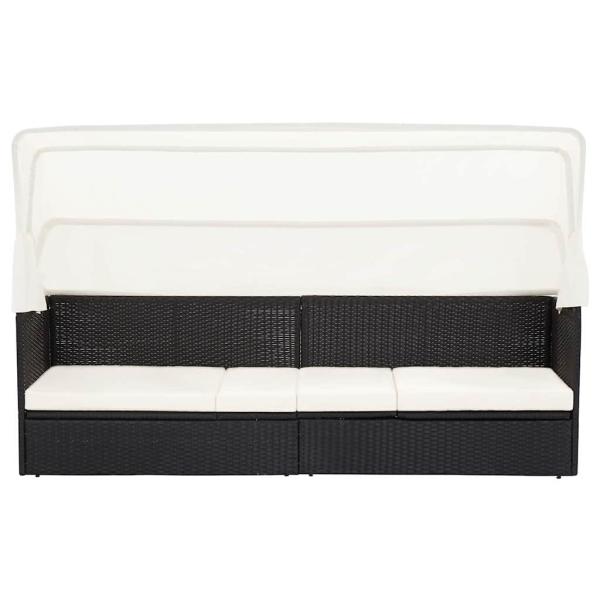 Gartensofa mit Sonnendach Schwarz Poly Rattan