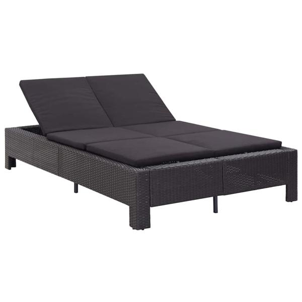 ARDEBO.de - 2-Personen-Sonnenliege mit Auflage Schwarz Poly Rattan