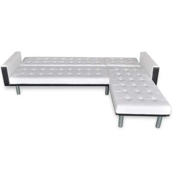 Schlafsofa L-Form Kunstleder Weiß