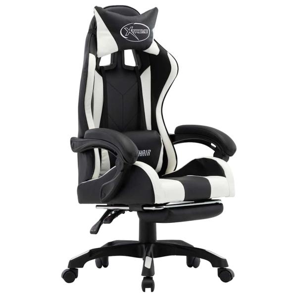 ARDEBO.de - Gaming-Stuhl mit Fußstütze Weiß und Schwarz Kunstleder