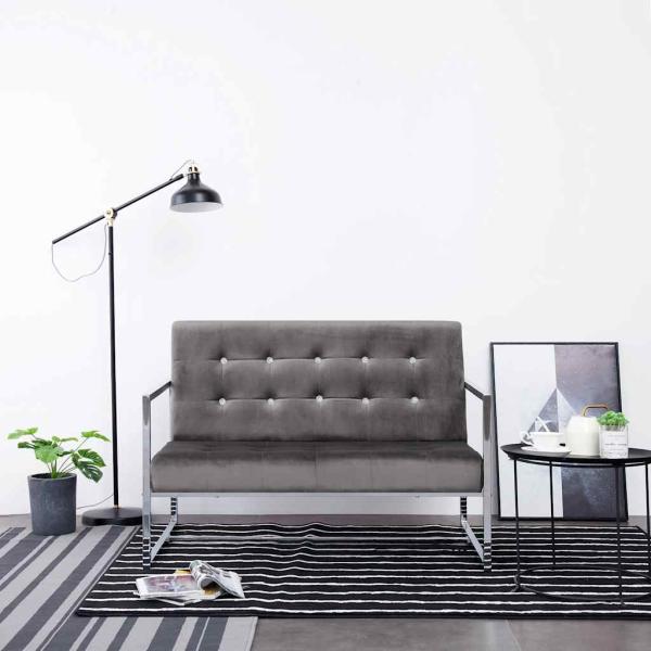 ARDEBO.de - 2-Sitzer-Sofa mit Armlehnen Dunkelgrau Chrom und Samt