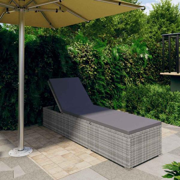 ARDEBO.de - Sonnenliege mit Auflage Poly Rattan Grau