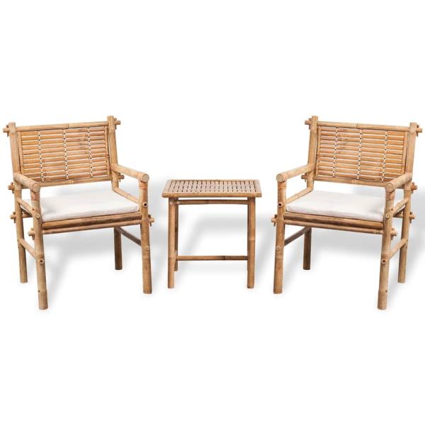 ARDEBO.de - 3-tlg. Bistro-Set mit Auflagen Bambus