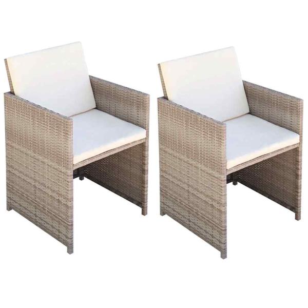 ARDEBO.de - Gartenst?hle 2 Stk. mit Polstern und Kissen Poly Rattan Beige