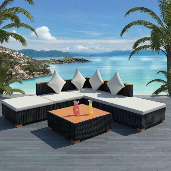 ARDEBO.de - 6-tlg. Garten-Lounge-Set mit Auflagen Poly Rattan Schwarz