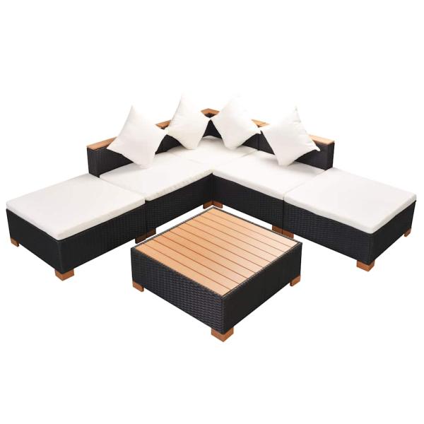 6-tlg. Garten-Lounge-Set mit Auflagen Poly Rattan Schwarz