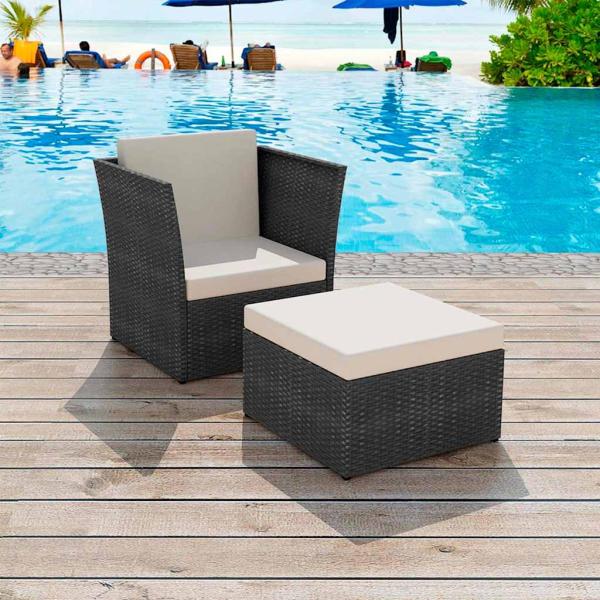 ARDEBO.de - Gartensessel mit Fu?hocker Poly Rattan Schwarz