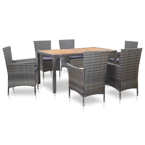 ARDEBO.de - 7-tlg. Garten-Essgruppe mit Auflagen Poly Rattan Grau