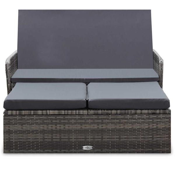 2-tlg. Garten-Lounge-Set mit Auflagen Poly Rattan Grau