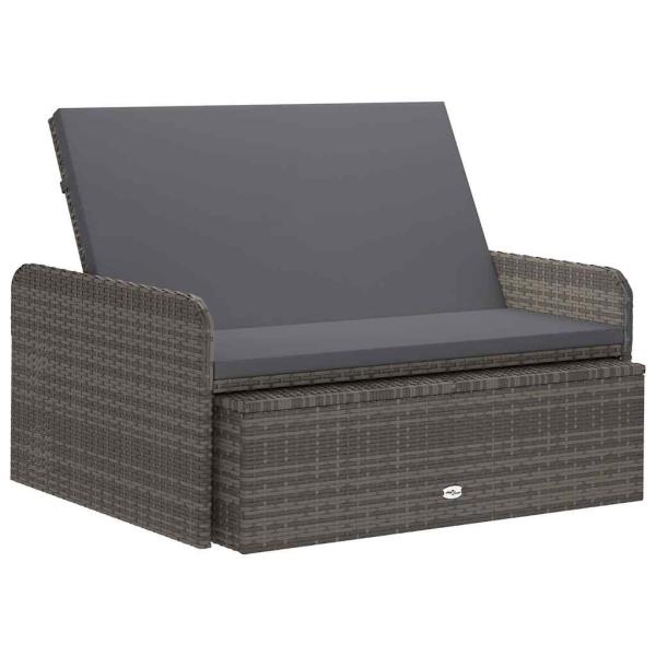 2-tlg. Garten-Lounge-Set mit Auflagen Poly Rattan Grau