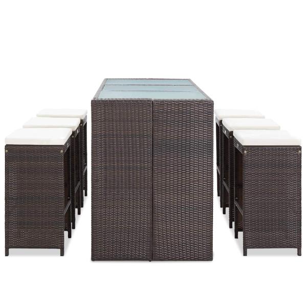 7-tlg. Gartenbar-Set mit Auflagen Poly Rattan Braun